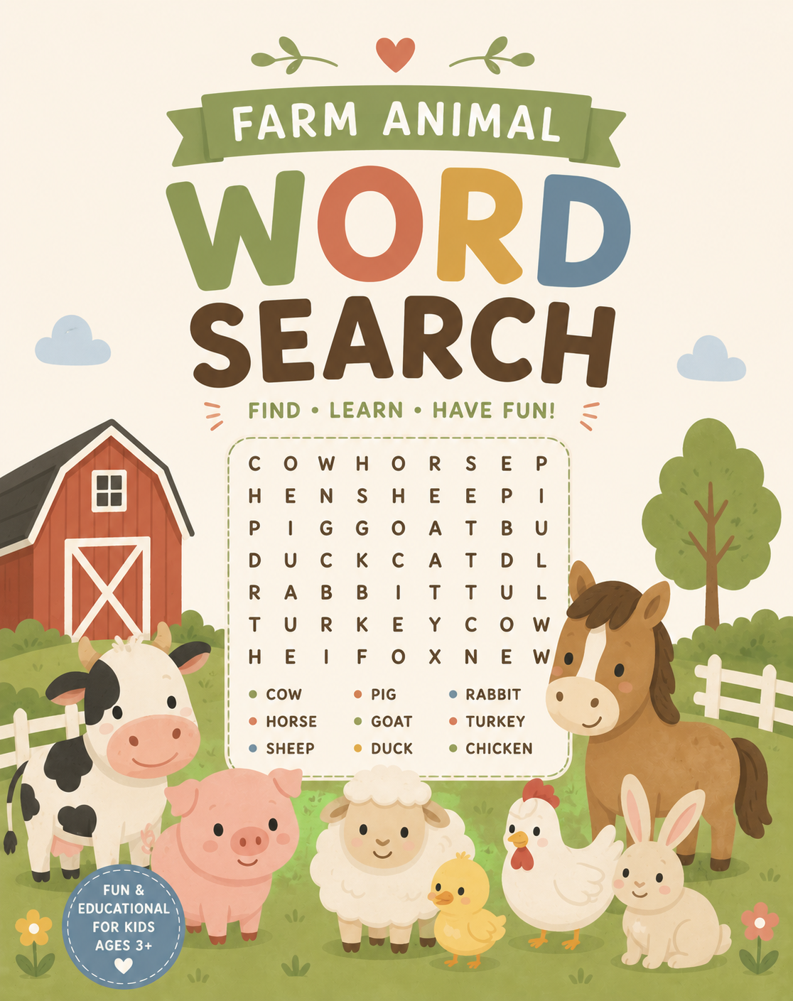 FREE Farm Animal Word Search