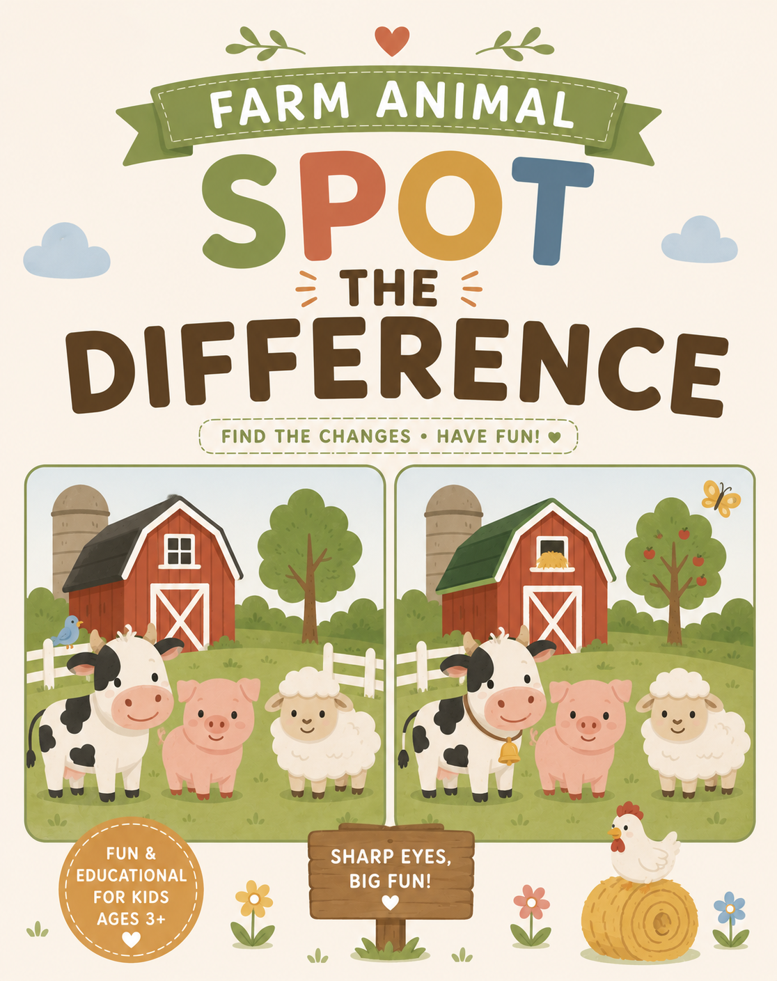 FREE Farm Animal Spot the Difference